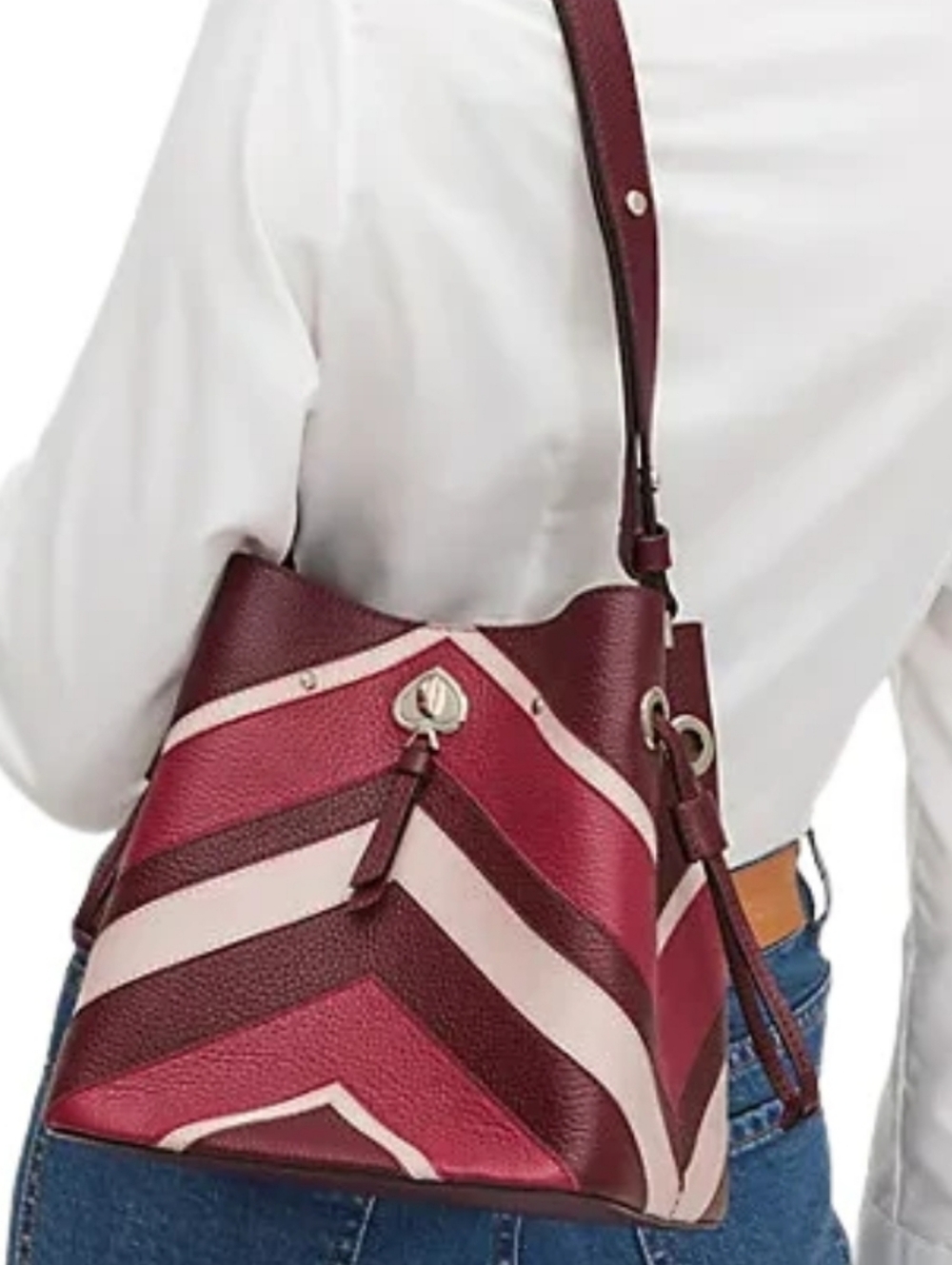 kate spade Chevron Leather Crossbody Bag & Card Case in Burgundy, Pink, Cream - Picture 15 of 15